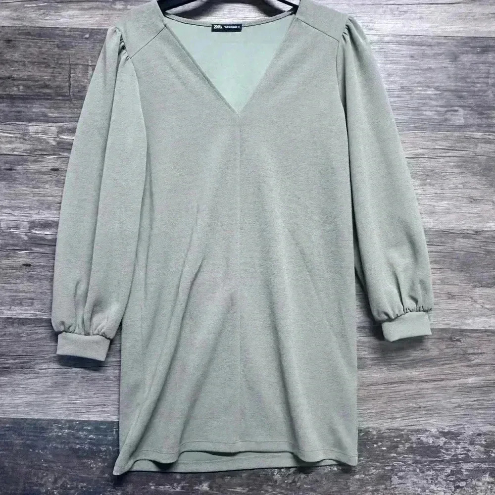 Zara Light Green V-Neck Dress